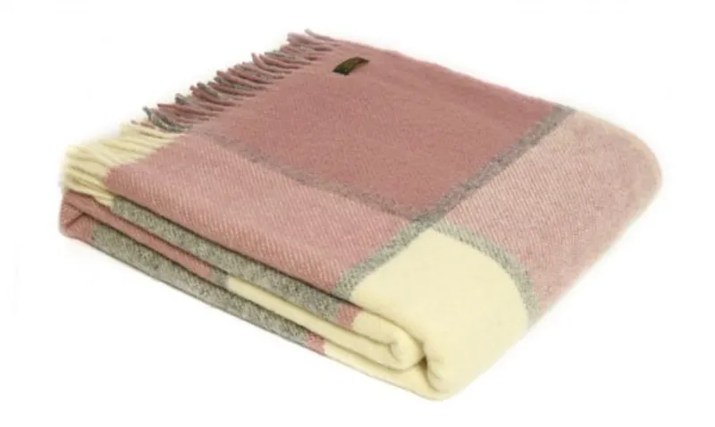 Tweedmill Block Check Throw in Charcoal/Dusty Pink